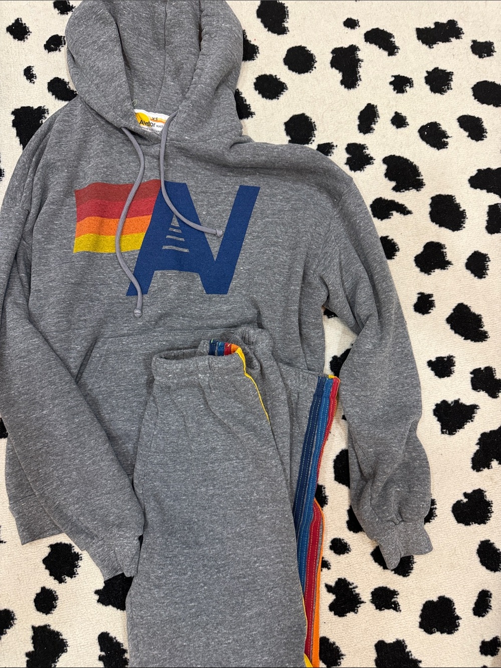 Aviator Nation Gray Hoodie & Sweatpants Set with Rainbow Stripes